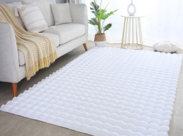 Interesanta 3D dizaina pūkains paklājs Ambin 5110 balts