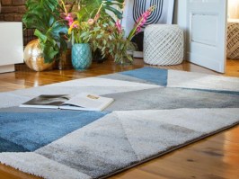 Dizaina paklājs ar ģeometrisku figūru laukumiem Cani 974 zils